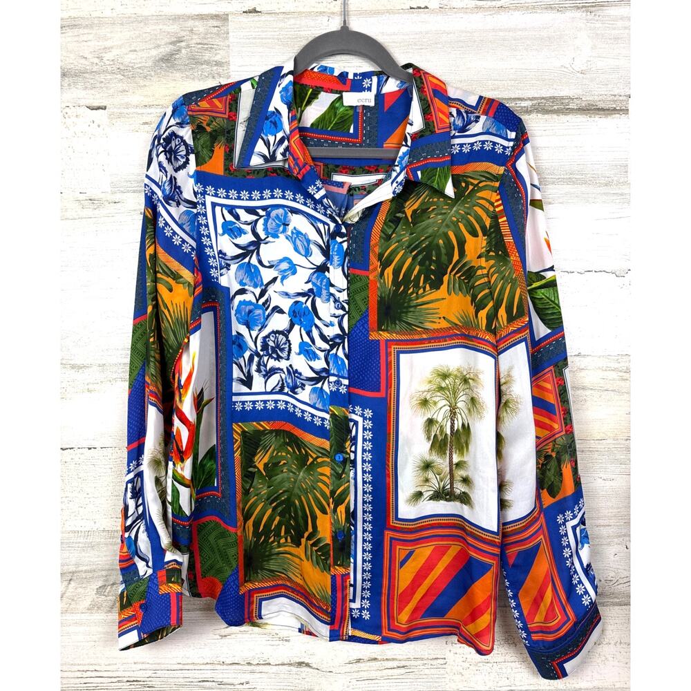 ECRU Womens L Multicolor Patchwork Boho Silky Vis… - image 1